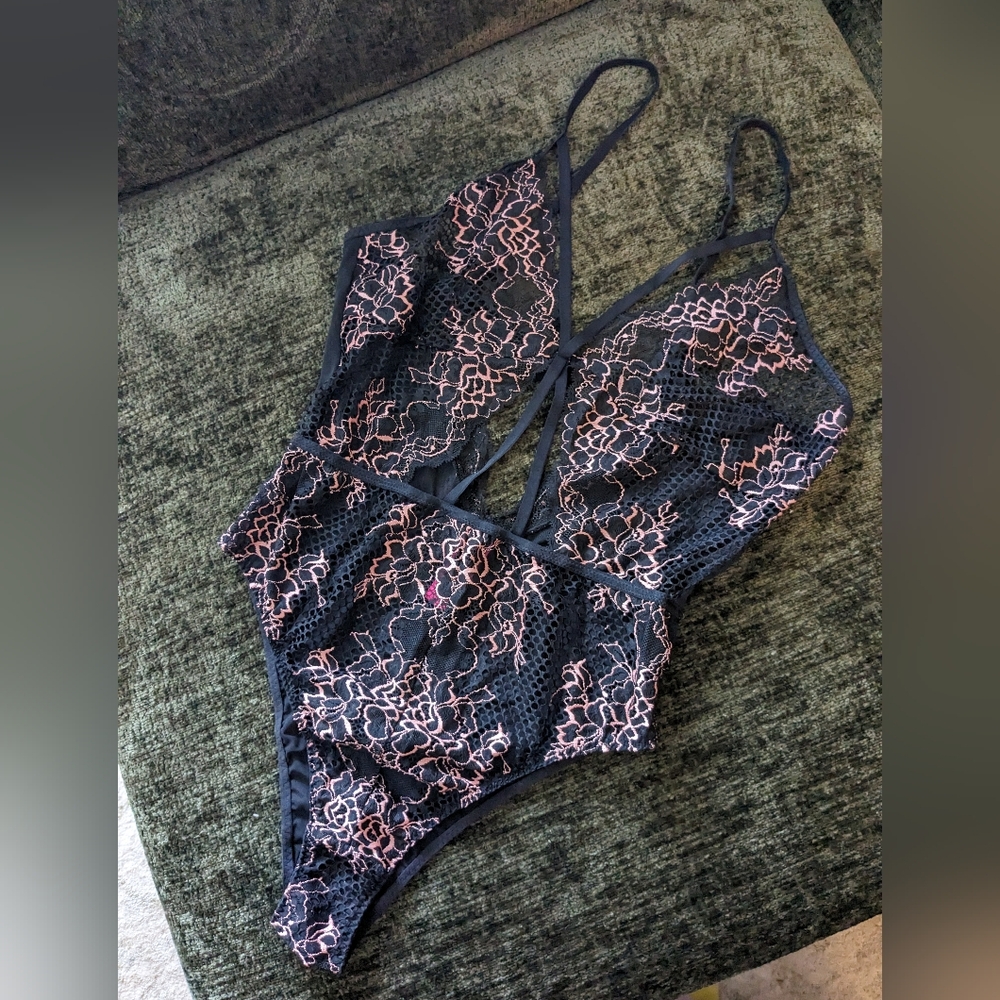 La SENZA Black and Pink Lace Bodysuit
